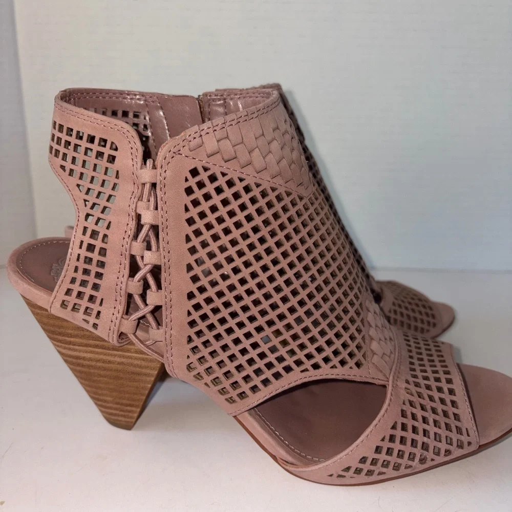 Vince Camuto leather woven cutout peep‎ toe ankle bootie